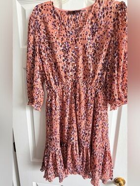 Lulu's Coral Peach Floral Print V-Neck Dress